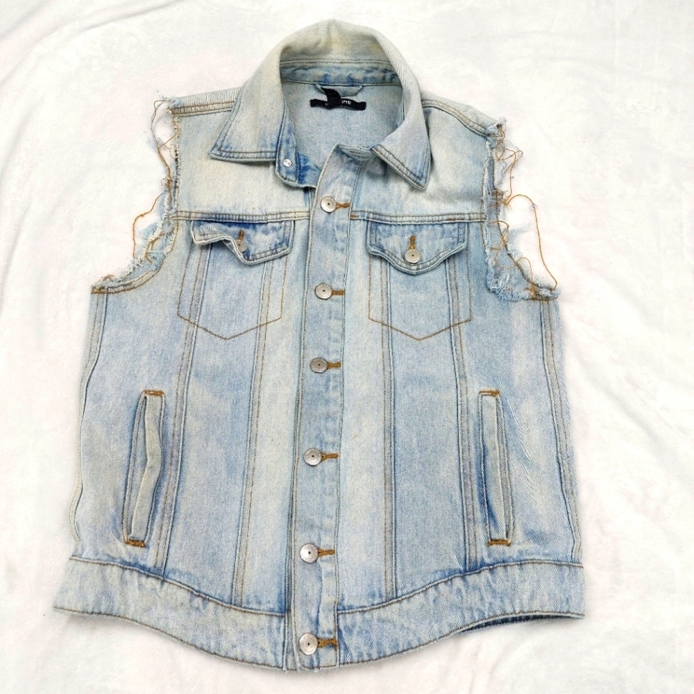 INSIGHT WOMENS BLUE DENIM GRUNGE INDIE EDGY BIKER SLEEVELESS JEAN VEST SIZE M